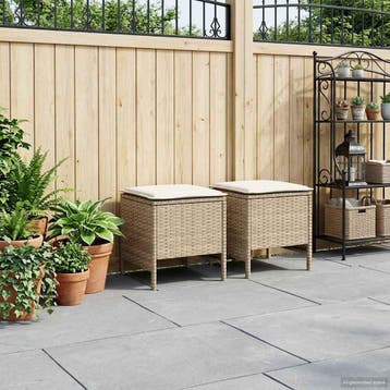 vidaXL 2 st Tuin Voetenbank PE Riet Beige en Crème, Verzenden, Nieuw