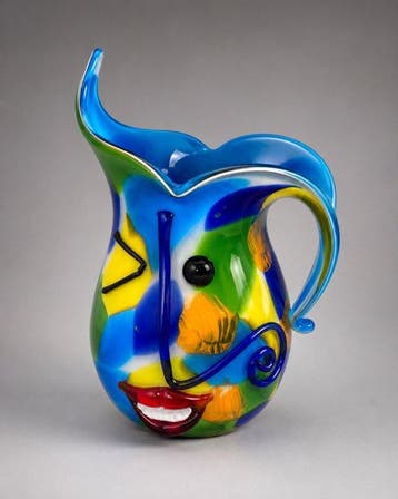 Vaas - Mondgeblazen sculpturale glazen vaas met abstract