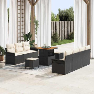 vidaXL Tuinbank Set 10 st 9-zits Zwart, Jardin & Terrasse, Verzenden