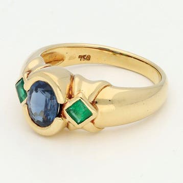 Ring - 18 karaat Geel goud - Saffier - Smaragd