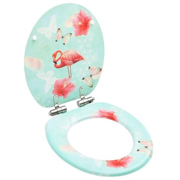 vidaXL Toiletbril met soft-close deksel flamingo MDF, Verzenden, Nieuw