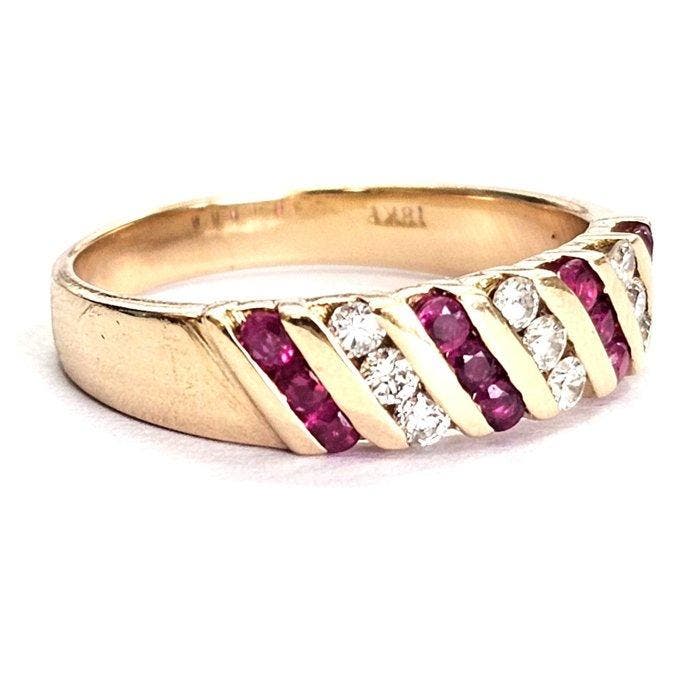 Ring - 18 karaat Geel goud Diamant (Natuurlijk) - Robijn, Bijoux, Sacs & Beauté, Bagues