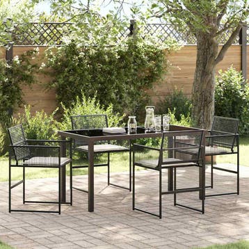 vidaXL Tuin Eettafel Set 5 pcs Zwart poly rattan, Verzenden, Nieuw