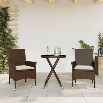 vidaXL 3-delige Bistroset met kussens poly rattan en glas, Verzenden, Nieuw