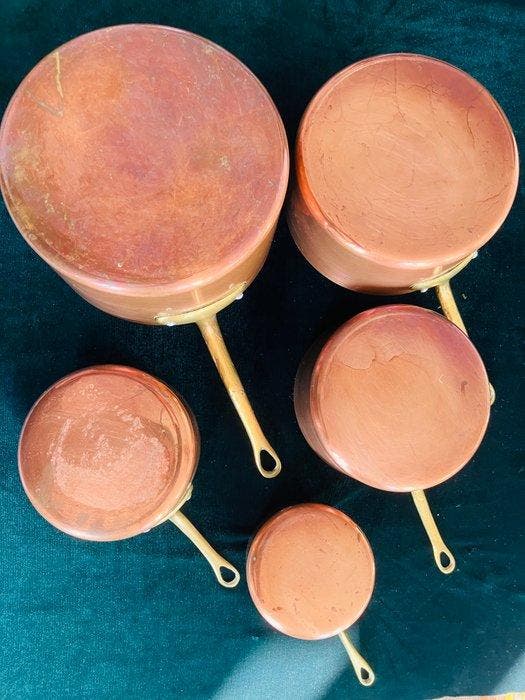 Pan (5) - Koper - Franse koperen pannenset, Antiquités & Art, Antiquités | Ustensiles de cuisine