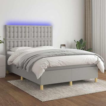 vidaXL Boxspring met matras en LED stof lichtgrijs 140x200, Huis en Inrichting, Verzenden, Nieuw