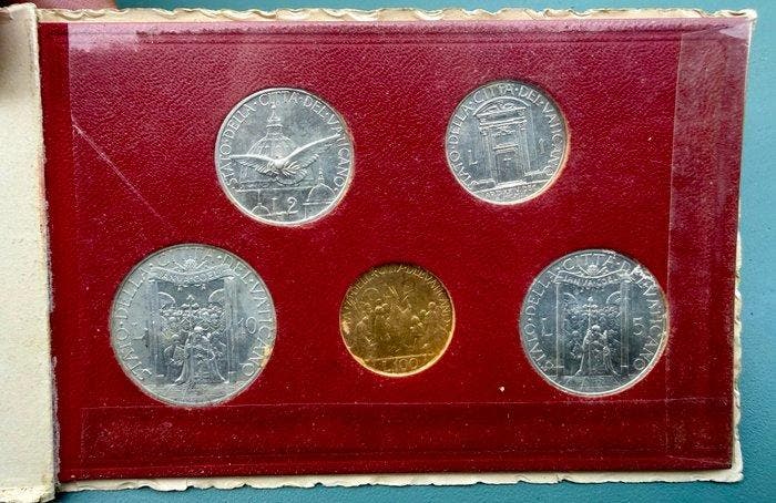 . Vaticaan Serie Divisionale 1950 incluso 100 Lire in oro, Timbres & Monnaies, Monnaies | Europe | Monnaies non-euro