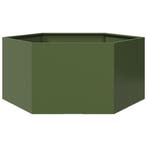 vidaXL Plantenbak zeshoek 104x90x45 cm staal olijfgroen, Verzenden, Nieuw