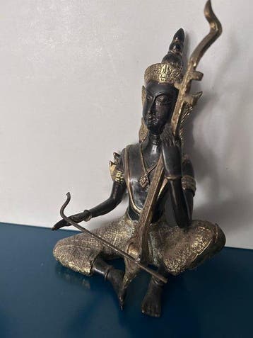 Beeldje - Kinnara musician - Brons, Messing