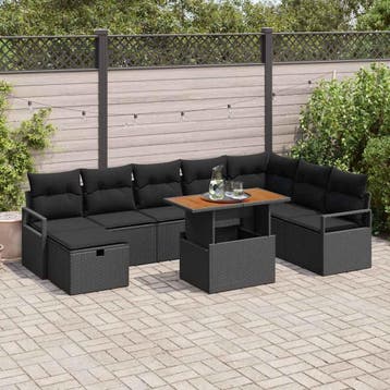 vidaXL Tuinbank Set 9 st Zwart poly rattan, Verzenden, Nieuw