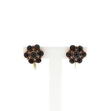 Vintage gouden oorclips met granaat (Oorbellen), Handtassen en Accessoires, Oorbellen, Gebruikt, Ophalen of Verzenden, Met edelsteen
