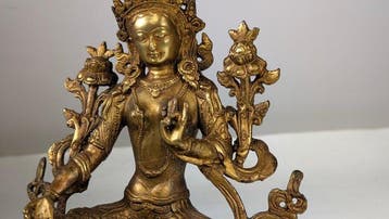 Verguld bronzen boeddhistisch standbeeld van de godin Groene, Antiek en Kunst