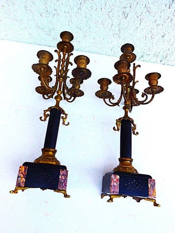 Art Deco - Kaarsenstandaard met oor (2) - Messing, Brons,