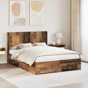 vidaXL Bedframe met opbergruimte en hoofdbord Oud hout, Verzenden, Nieuw