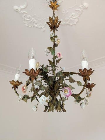 Lustre - Fer - Roselline en céramique, Antiquités & Art