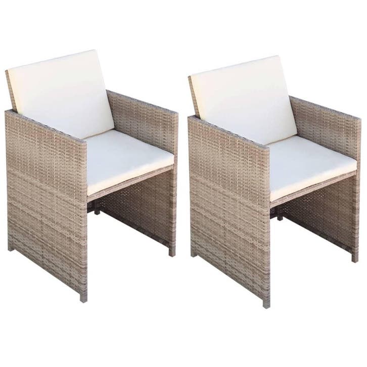 vidaXL Tuinstoelen 2 st met kussens poly rattan beige, Tuin en Terras, Tuinstoelen, Nieuw, Verzenden