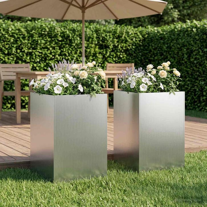 vidaXL Plantenbak 2 st zilver 50 x 50 x 75 cm Gegalvaniseerd, Tuin en Terras, Bloempotten, Nieuw, Verzenden