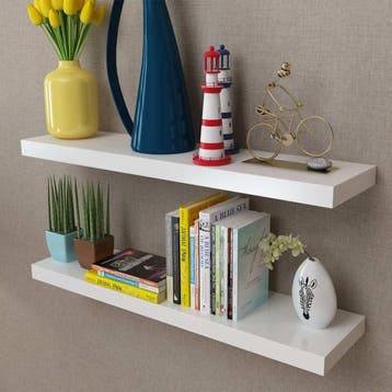 vidaXL Wandplanken MDF zwevend voor boeken/dvd wit 2 st, Verzenden