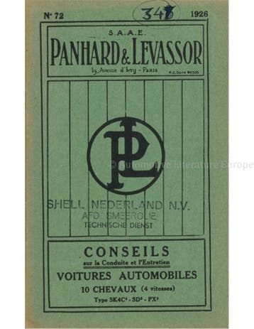 1926 PANHARD & LEVASSOR INSTRUCTIEBOEKJE FRANS