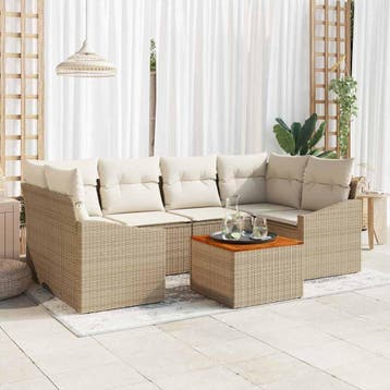 vidaXL Tuinbank Set 7 st Beige en Crème poly rattan, Verzenden