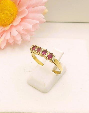 Ring - 19.2 kt. Geel goud Robijn - Diamant