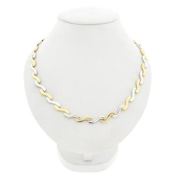 Bicolor gouden fantasie schakelcollier (Ketting), Handtassen en Accessoires, Kettingen, Ophalen of Verzenden, Gebruikt, Goud, Goud