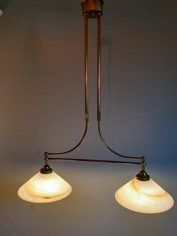 Plafondlamp - Bibliotheeklamp - Messing, Glas - De Lijster