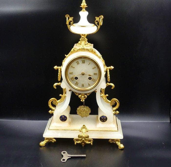 Klok - Brons, Albast - 1850-1900, Antiek en Kunst, Antiek | Klokken