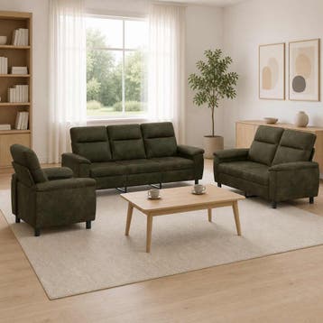 vidaXL bank / zetelstel 3 pcs Leger Groen Kunst Suède Leer, Verzenden