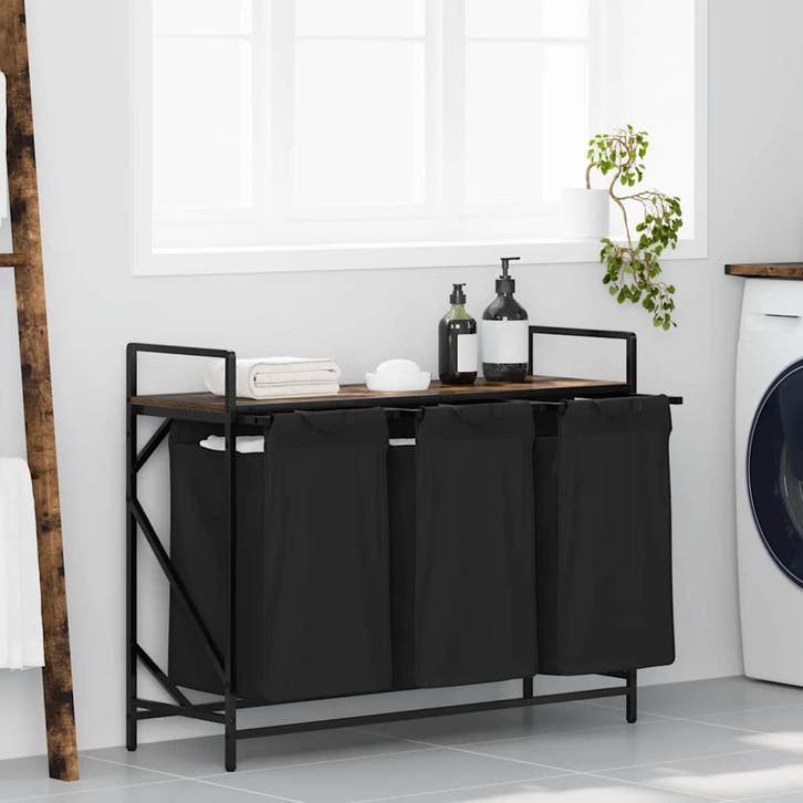 vidaXL Wasmand 3 vakken met plank gerookt eikenkleurig, Huis en Inrichting, Woonaccessoires | Overige, Nieuw, Verzenden
