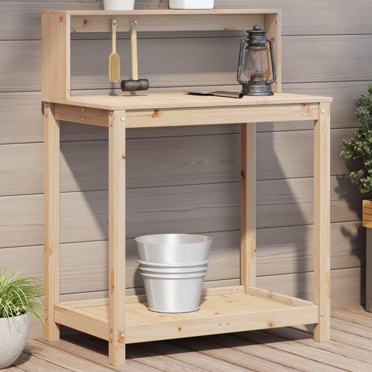vidaXL Oppottafel met schappen 82,5x50x109,5 cm massief, Jardin & Terrasse, Bacs à fleurs & Jardinières, Envoi