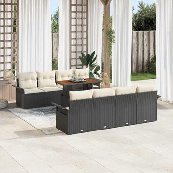 vidaXL Tuinbank Set 9 st Zwart Poly rattan, Verzenden, Nieuw