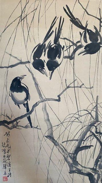 Een Chinees bloemenschilderij, inkt en kleur op papier,