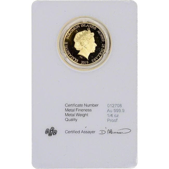 Salomonseilanden. 25 Dollars 2019 1/4 oz $25 Solomon Islands, Postzegels en Munten, Edelmetalen en Baren