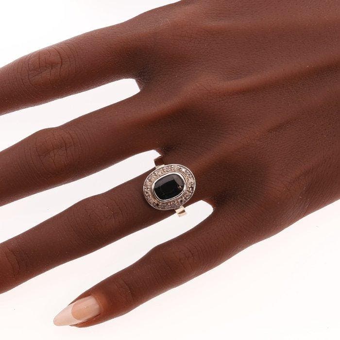 Ring - 18 karaat Geel goud Saffier - Diamant - Vintage uit, Handtassen en Accessoires, Ringen