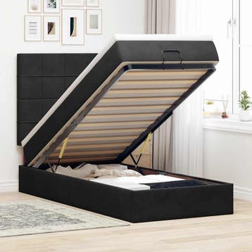vidaXL Ottoman bed met matrassen 80x200cm fluweel zwart, Verzenden