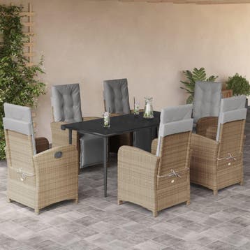 vidaXL 7-delige Tuinset met kussens poly rattan beige, Verzenden, Tuinset