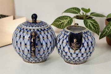 Lomonosov - Suiker en roomstel (2) - Cobalt Net - Porselein
