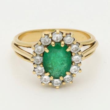 Bague - 18 carats Or jaune Émeraude - Diamant, Bijoux, Sacs & Beauté