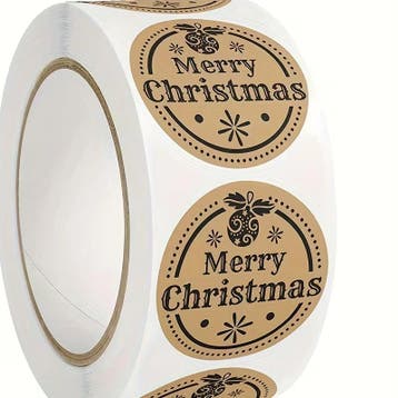 Sluitstickers kerstetiketten merry christmas kraft en zwart
