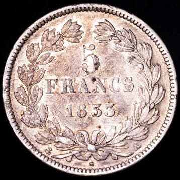 Frankrijk. Louis Philippe I. 5 Francs 1833-A, Paris (Zonder, Postzegels en Munten