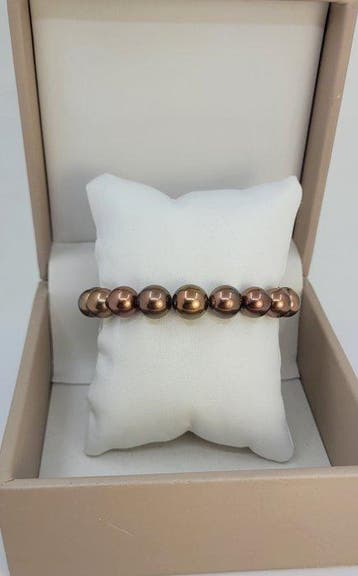 Bracelet Perles Tahiti chocolat rondes, 9,5 × 11 mm