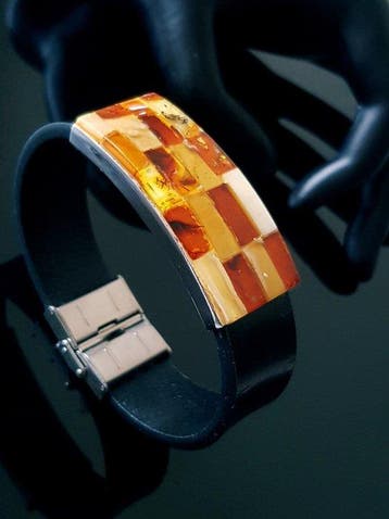 Amber Leren armband met Baltisch amber - vrouwen, mannen,