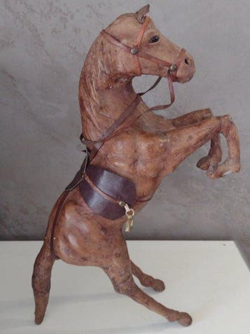 sculptuur, Cavallo rampante - 40 cm - Hout, Leder