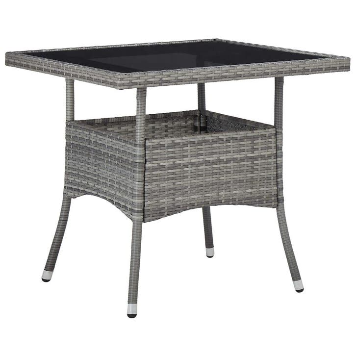 vidaXL Tuintafel poly rattan en glas grijs, Tuin en Terras, Tuintafels, Nieuw, Verzenden