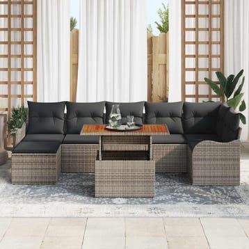 vidaXL Tuinbank Set 8 st Grijs Poly rattan, Verzenden