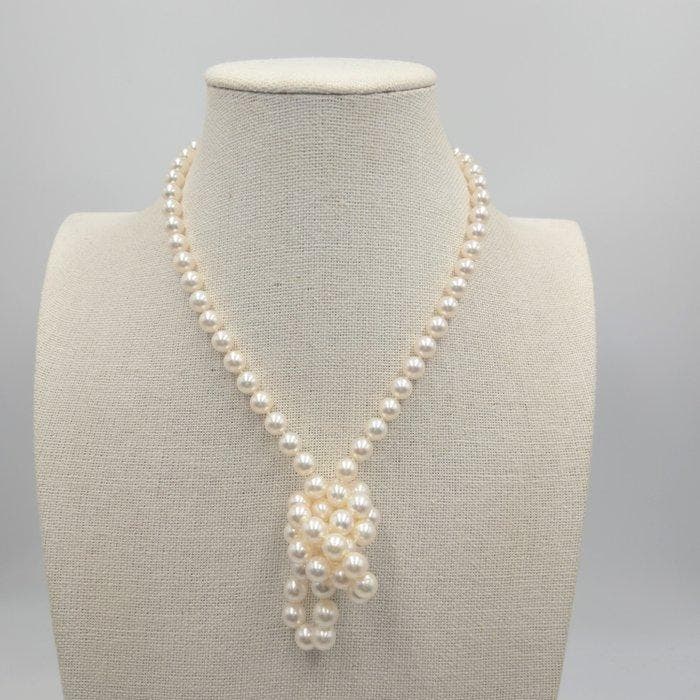Collier Argent Perle - Akoya 7,0 mm 29,5 pouces, Handtassen en Accessoires, Kettingen