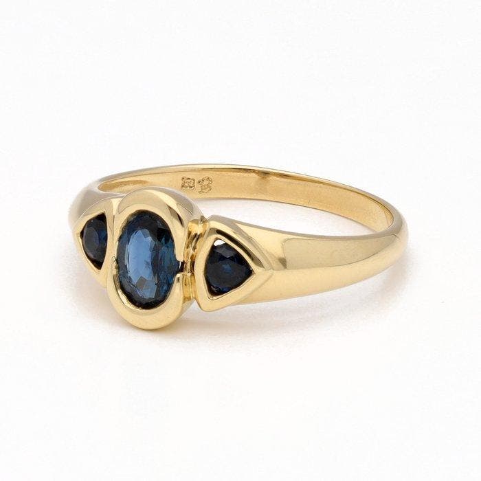 Ring - 14 karaat Geel goud - Saffier, Handtassen en Accessoires, Ringen