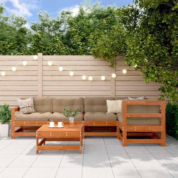 vidaXL Tuin loungeset 6 st Wasbruin Massief grenenhout, Verzenden, Nieuw, Loungeset