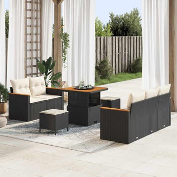vidaXL Tuinbank Set 8 pcs Zwart poly rattan, Verzenden, Nieuw